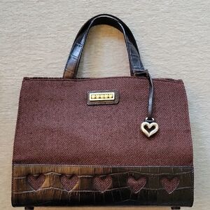 Brighton Chocolate Heart-Detail Satchel Wool and Crocodile Leather.